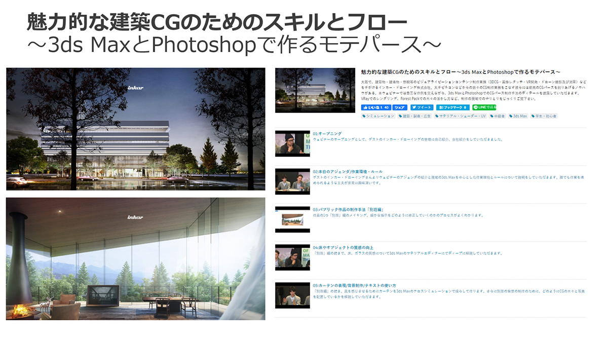 魅力的な建築CGのためのスキルとフロー～3ds MaxとPhotoshopで作るモテパース～