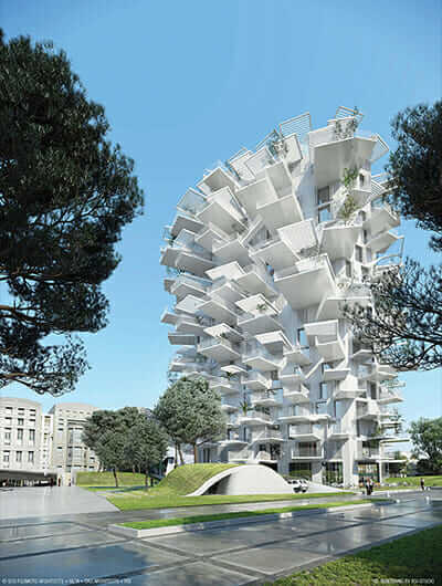 フランス・モンペリエに建築中の、高さ 50 m、17 階建て、全 105 戸の集合住宅プロジェクト